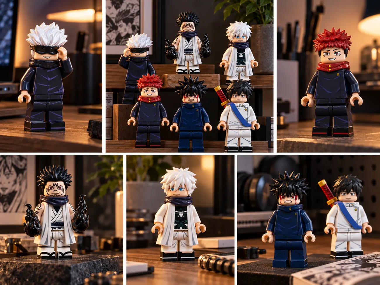 Collectible minifigures displayed on a desk