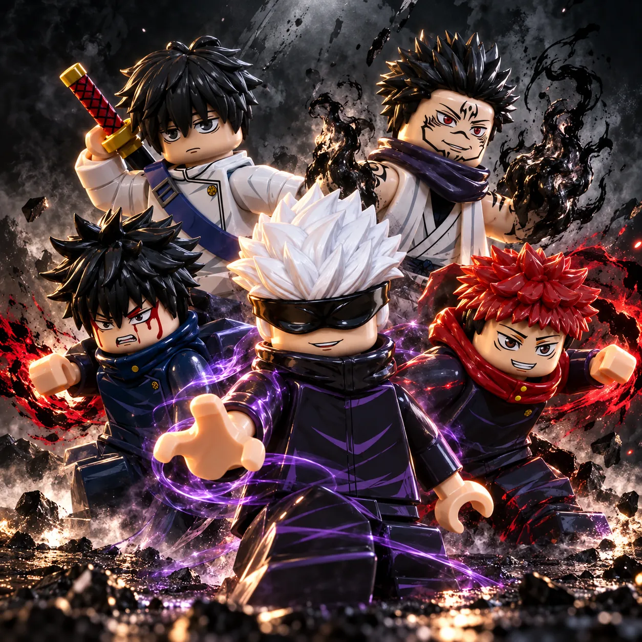 Creative montage of anime-inspired minifigures